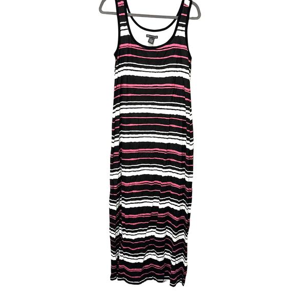 Chelsea & Theodore maxi tank dress Pink Black Stripe Pima Cotton Modal L - Picture 1 of 7